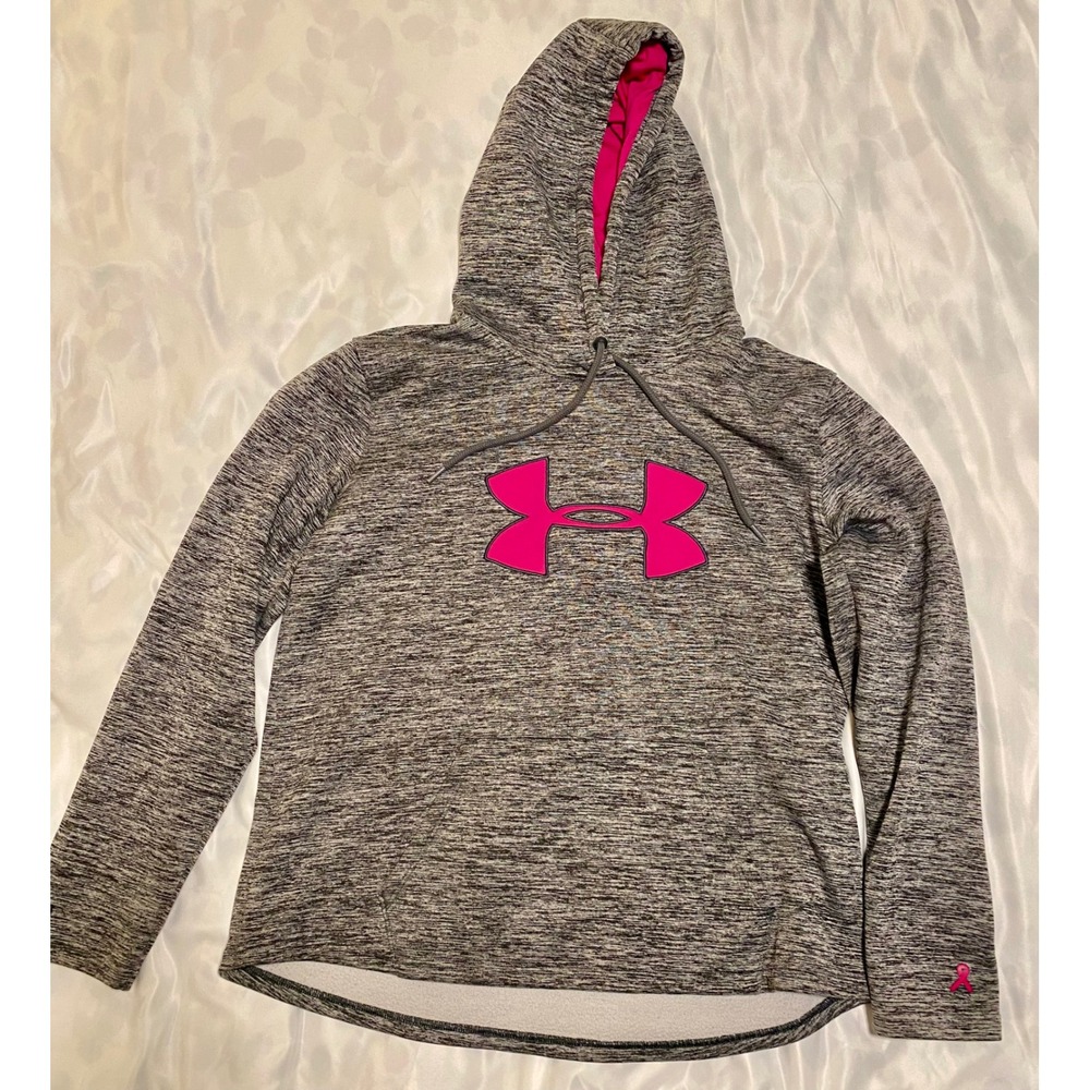 Under Armour Women's Large‎ Gray Hoodie Pink Storm Pullover Athletic Sweatshirt